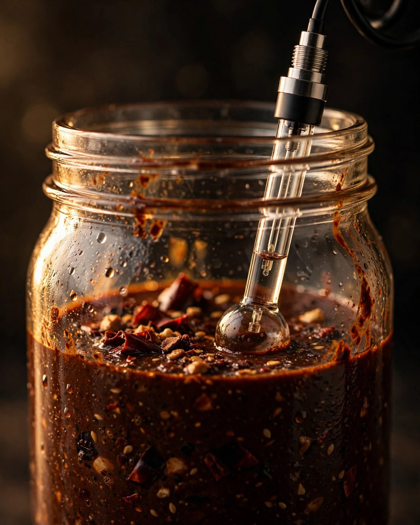 pH measurement of an artisanal sauce, symbolizing acidity control as a critical safety step